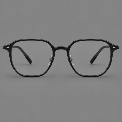 Soft square plastic eyeglasses with rounded lower rims and a broad curved bridge in Glossy Black, front view side view