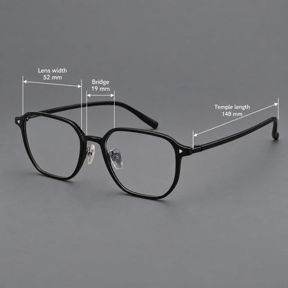 Soft square plastic eyeglasses with rounded lower rims and a broad curved bridge, size guide in millimetres additional product view