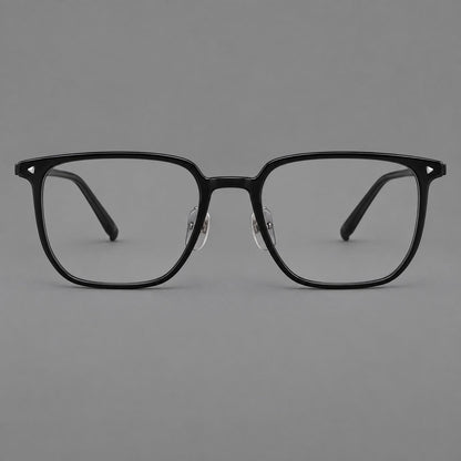 Refined rectangular plastic eyeglasses with raised outer corners and clear nose pads in Glossy Black, front view side view