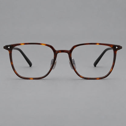 Refined rectangular plastic eyeglasses with raised outer corners and clear nose pads in Tortoiseshell, front view additional product view