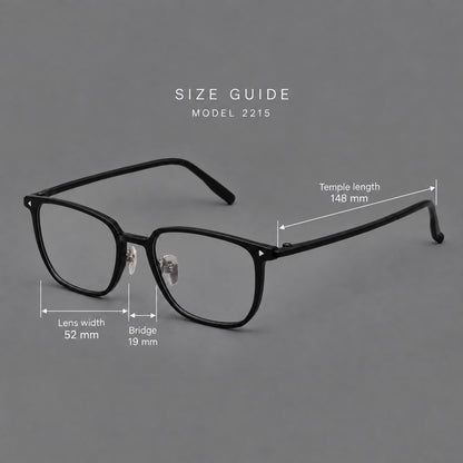 Refined rectangular plastic eyeglasses with raised outer corners and clear nose pads, size guide in millimetres additional product view
