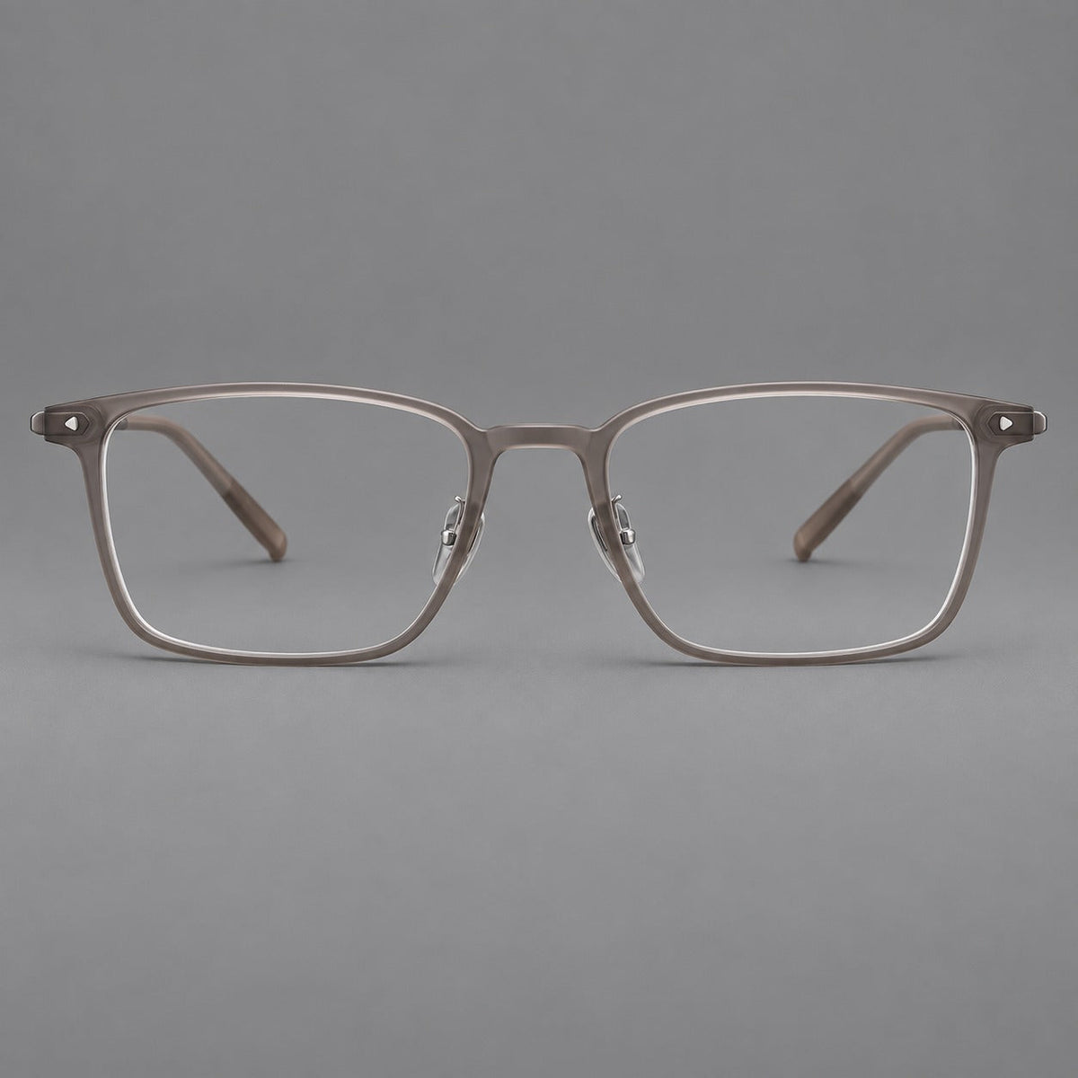 Clean rectangular plastic eyeglasses with flat lower rims and pointed corner details in Matte Tea, front view