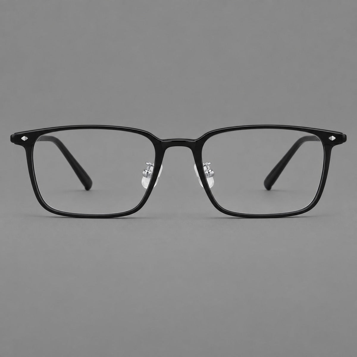 Everyday rectangular plastic eyeglasses with rounded edges and a narrow bridge in Glossy Black, front view