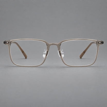 Everyday rectangular plastic eyeglasses with rounded edges and a narrow bridge in Gray Tea, front view additional product view