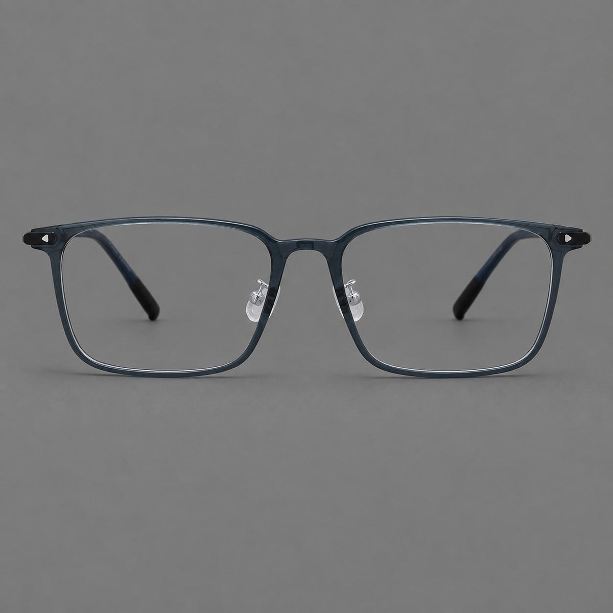 Wide rectangular plastic eyeglasses with an angular browline and slender rims in Blue, front view