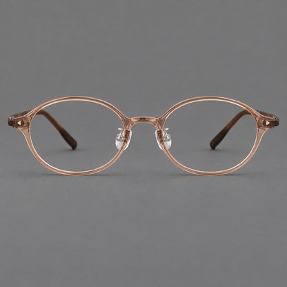 Retro round plastic eyeglasses with softly lifted corners and a sculpted bridge in Tea, front view additional product view
