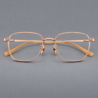 Deep square titanium glasses with a flatter brow and grooved outer shoulders in Rose Gold, front view additional product view