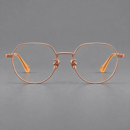Geometric titanium glasses with soft polygonal rims and fine shoulder detailing in Rose Gold, front view additional product view