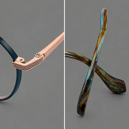 Geometric titanium glasses with soft polygonal rims and fine shoulder detailing, frame details additional product view
