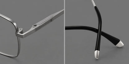 Clean rectangular titanium glasses with inset temple details and pale end accents, frame details additional product view