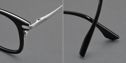 Bold square titanium glasses with a separate bridge and long metal corner accents, frame details additional product view