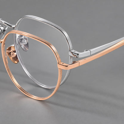 Classic panto titanium glasses with a curved bridge and slim straight temples, frame details additional product view