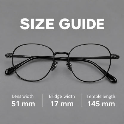 Retro panto titanium glasses with stepped corners and finely engraved temples, size guide in millimetres additional product view