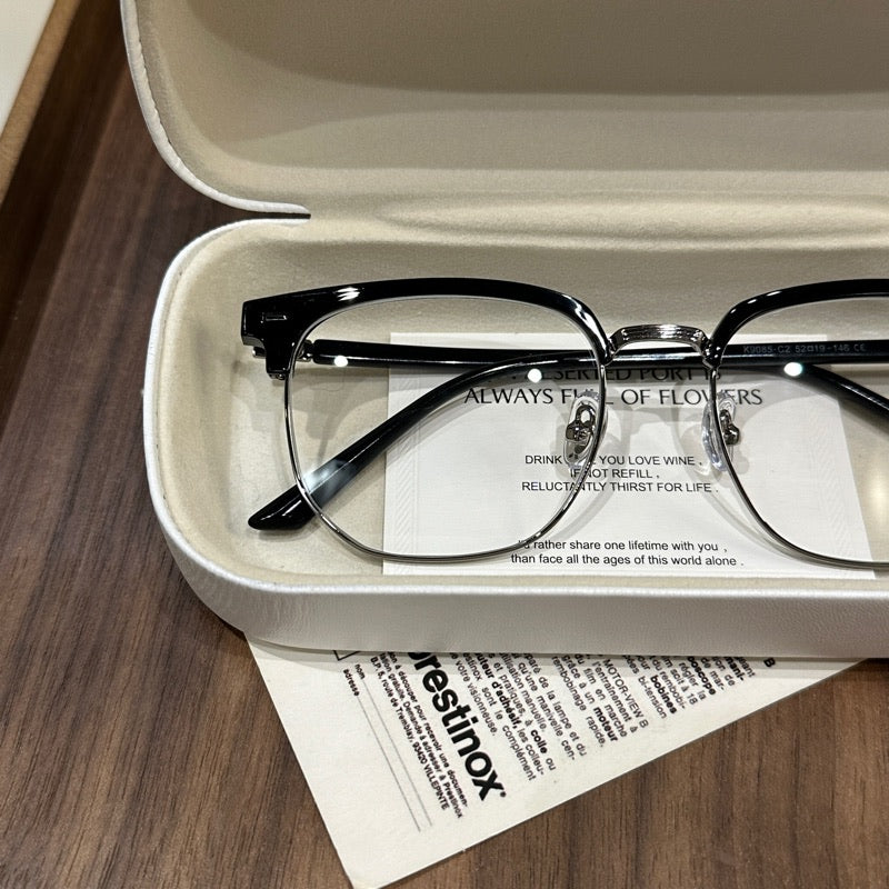 Browline Eyeglass Frames | Black or Green Gray frame detail