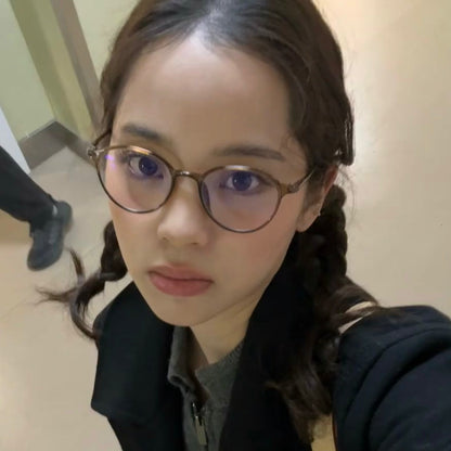 Slim Rounded Eyeglass Frames | Tea Brown or Black front view