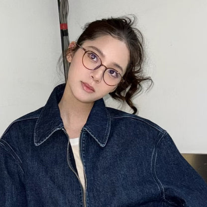 Slim Rounded Eyeglass Frames | Tea Brown or Black lens detail