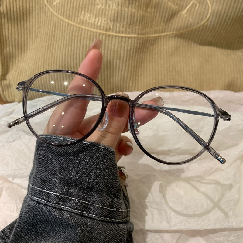 Thin-Rim Round Frames | Gray or Tea Brown - Transparent Gray