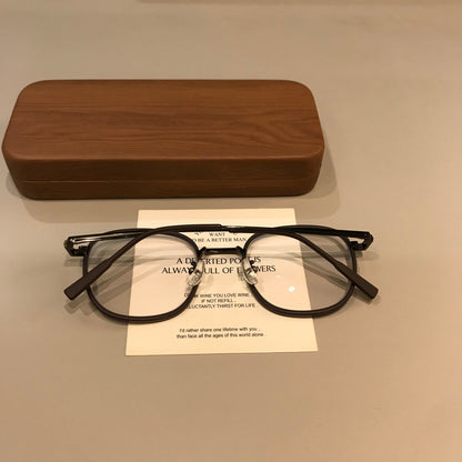 Matte Round Eyeglass Frames | Mocha Brown temple detail