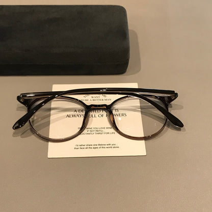 Compact Oval Eyeglass Frames | Cream Brown frame detail