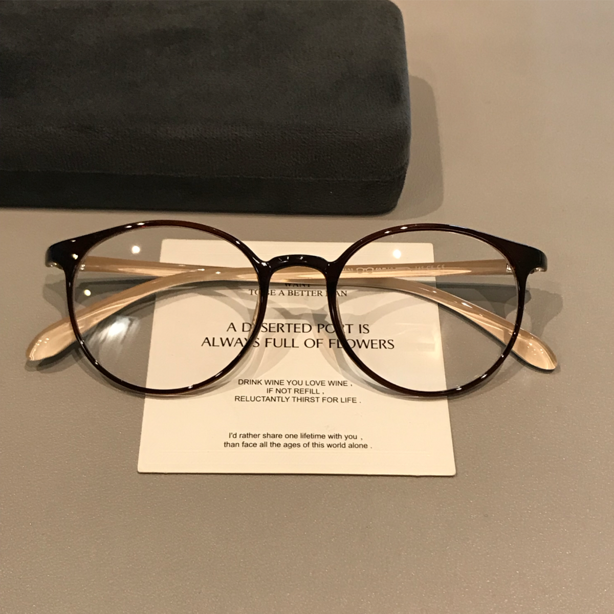 Compact Oval Eyeglass Frames | Cream Brown side view