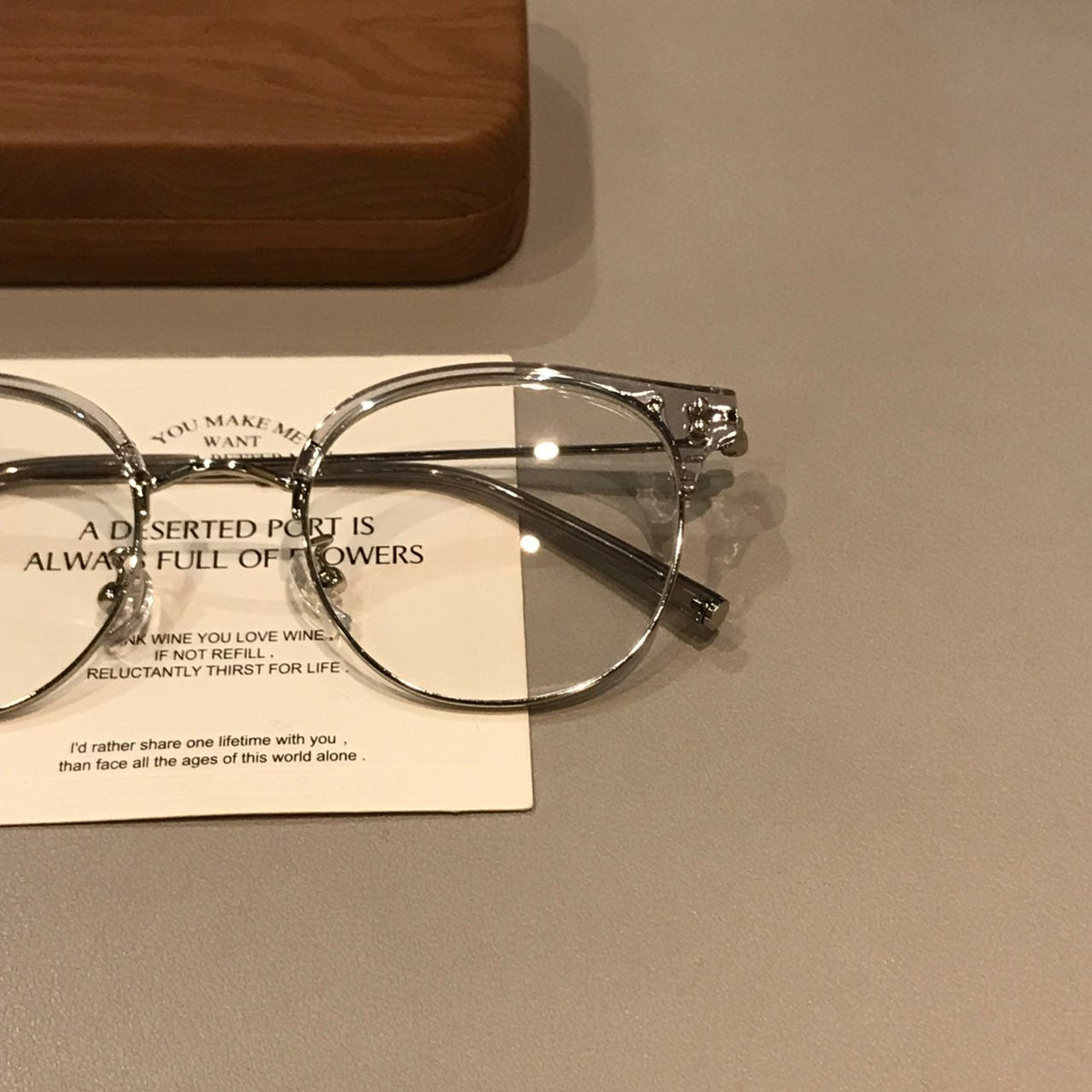 Curved Browline Frames | Brown Gold or Clear Gray temple detail