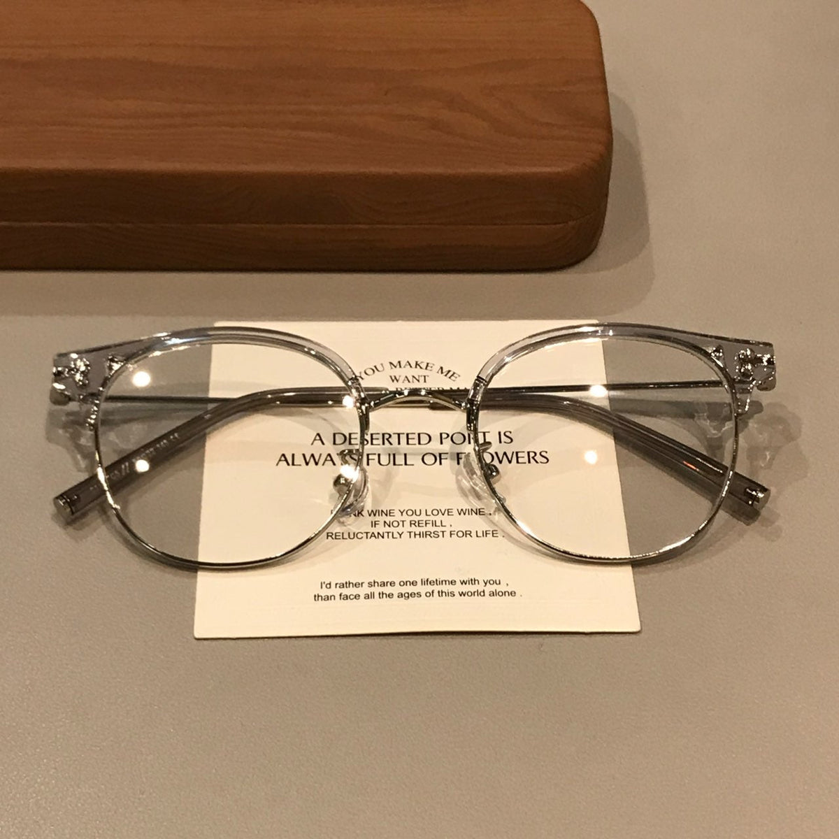 Curved Browline Frames | Brown Gold or Clear Gray front view
