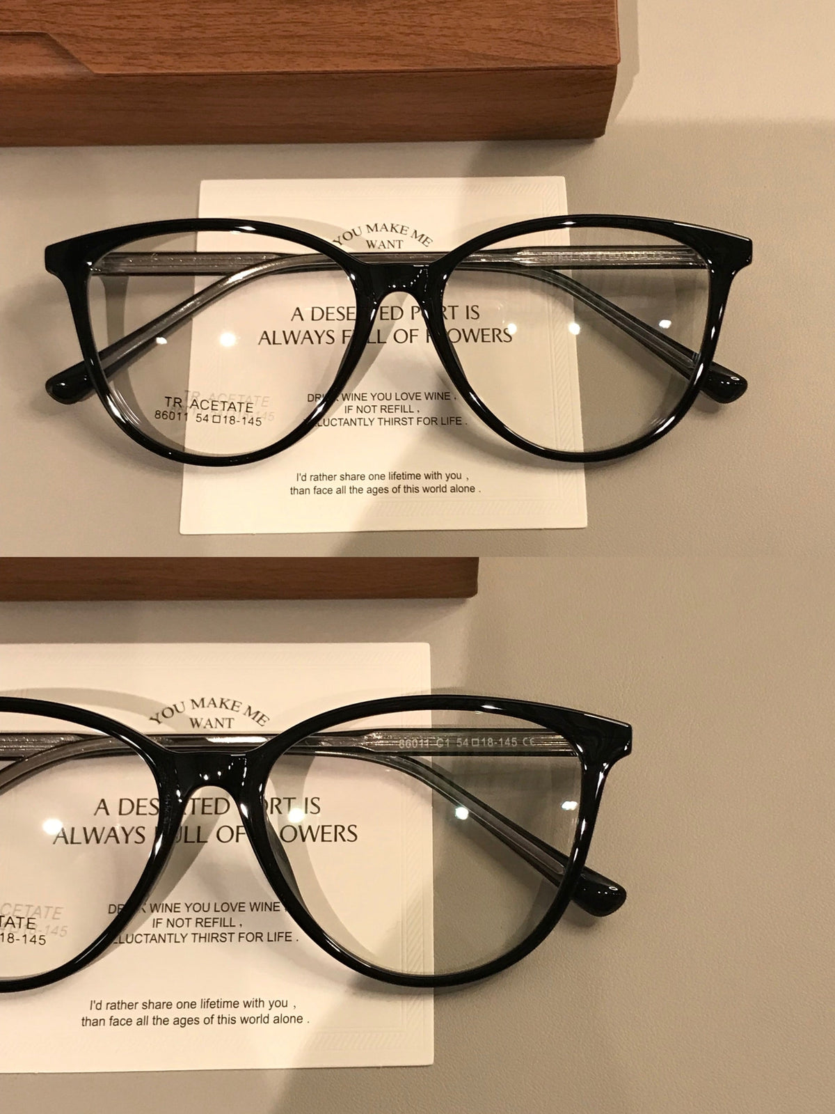 Cat-Eye Eyeglass Frames | Amber Brown or Black - Black