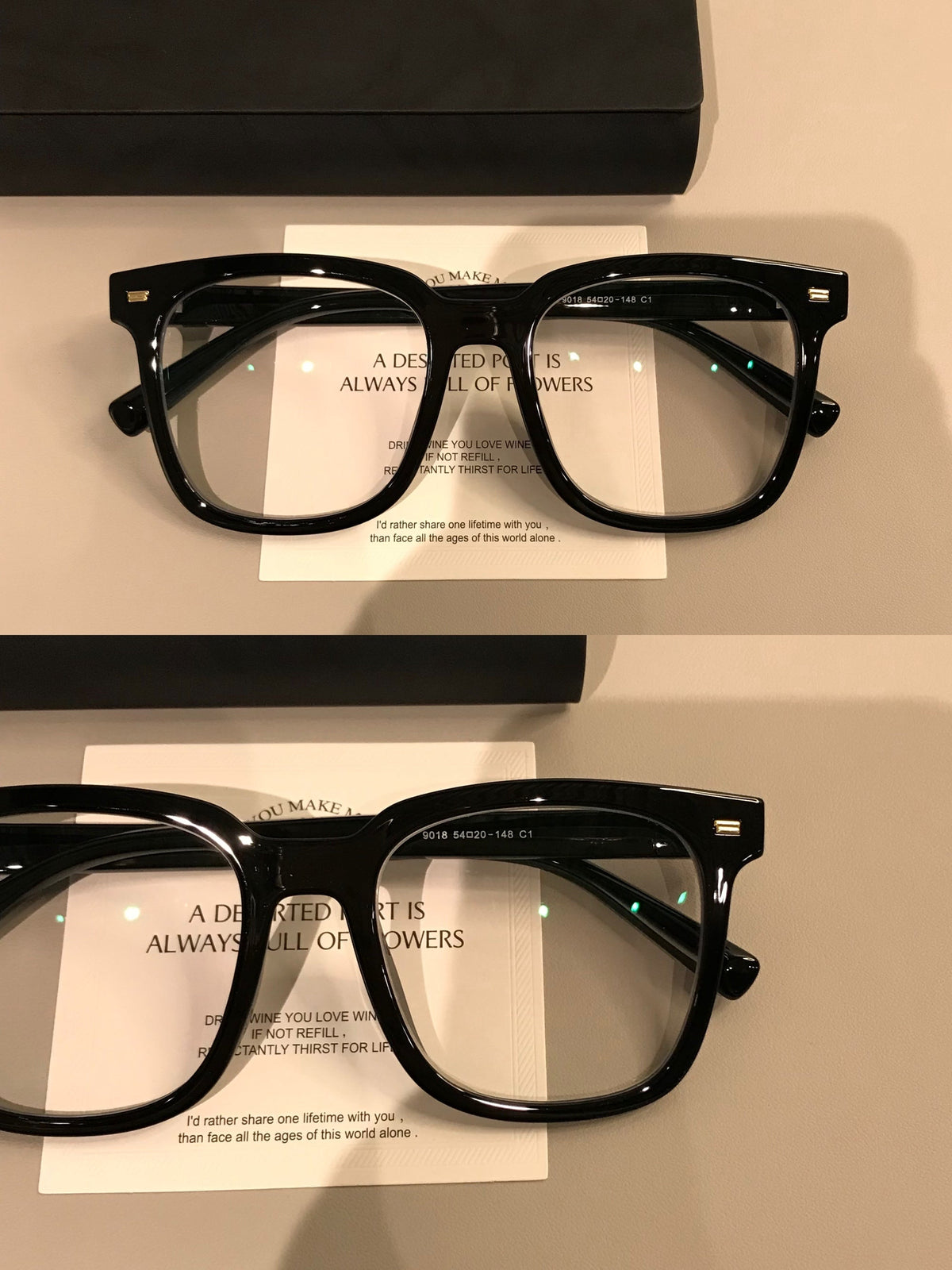 Square Eyeglass Frames with a Straight Upper Brow, Black