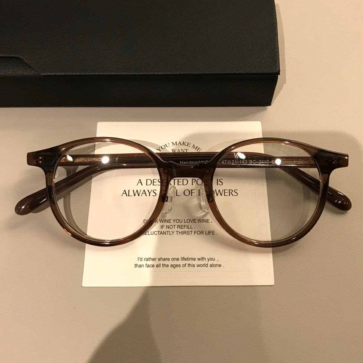Compact Boston Round Eyeglass Frames - Transparent Tea Brown