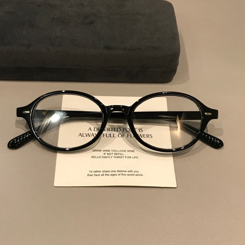 Retro Round Eyeglass Frames | Thick Black Rims - Black