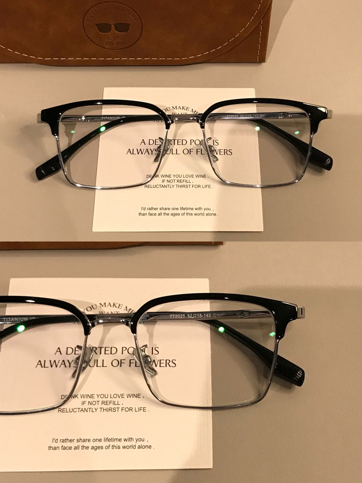 Men's Rectangular Browline Frames | Black Silver side view