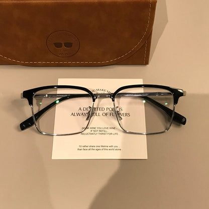 Men's Rectangular Browline Frames | Black Silver front view