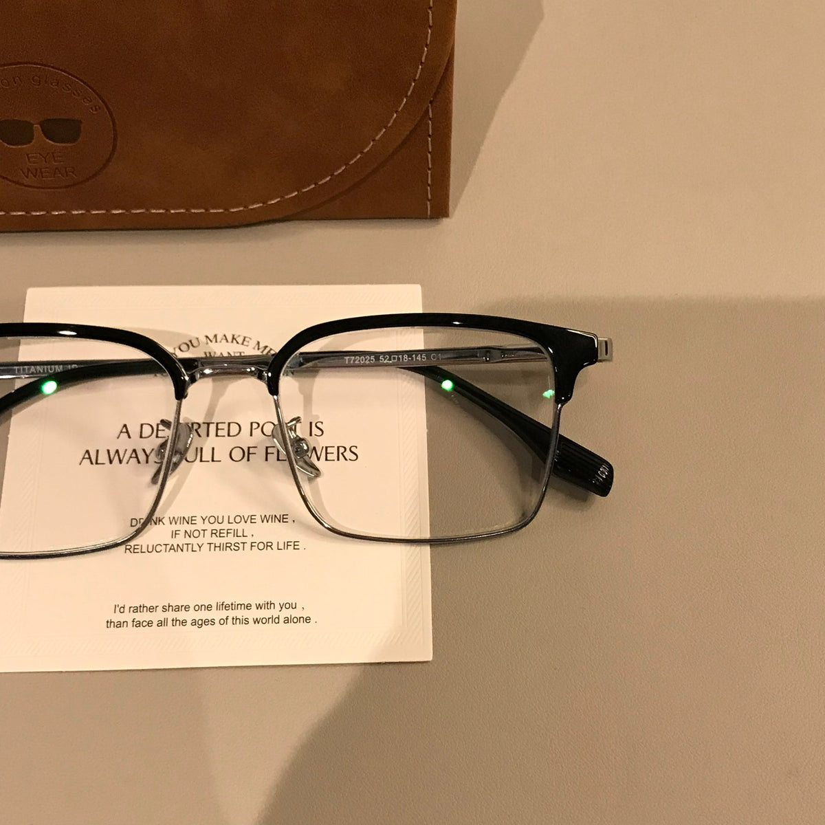 Men's Rectangular Browline Eyeglass Frames with Slim Lower Rims, Black/Silver