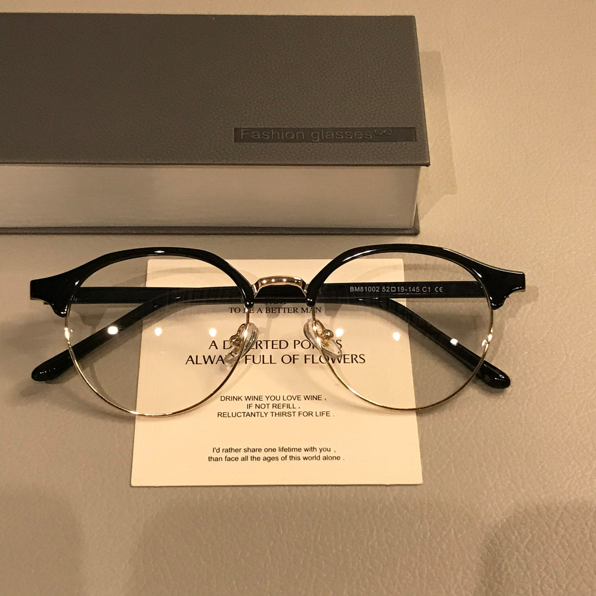 Men's Oval Browline Eyeglass Frames - Black/Gold