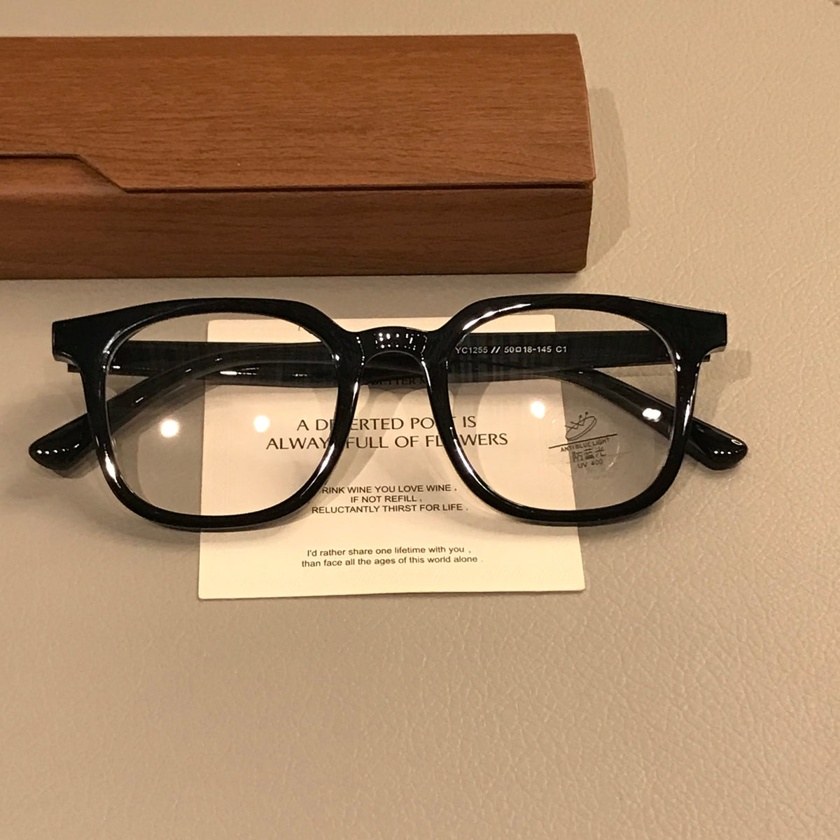 Men's Oversized Square Eyeglass Frames, Matte Black lens detail